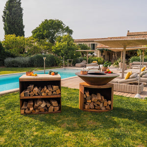 Brasero 120cm corten avec desserte